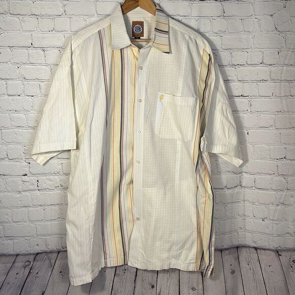 Phat Farm Yacht Club 92 Button Down Short Sleeve Shirt Size: XXL Striped Yellow - Picture 1 of 11